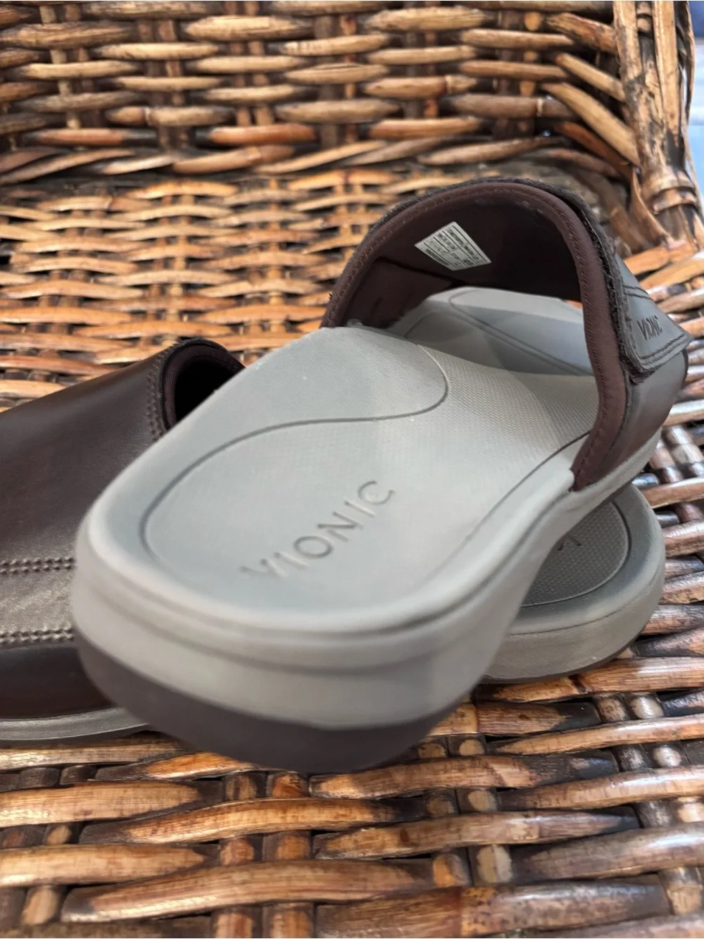 Vionic Brown Slides Sandals with Light Gray Footbed size 9. Great condition